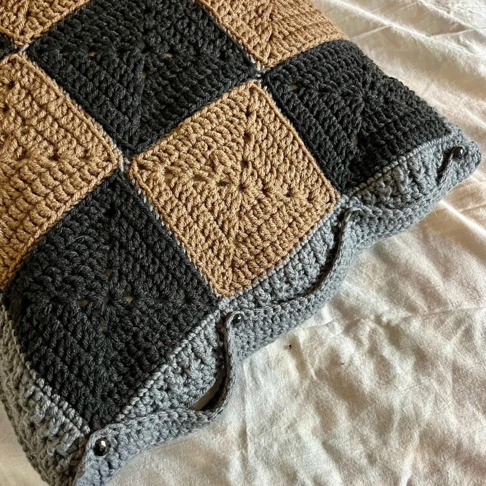 Crocheted Granny Square‎ Pillow Cover Handmade CottageCore Cabin